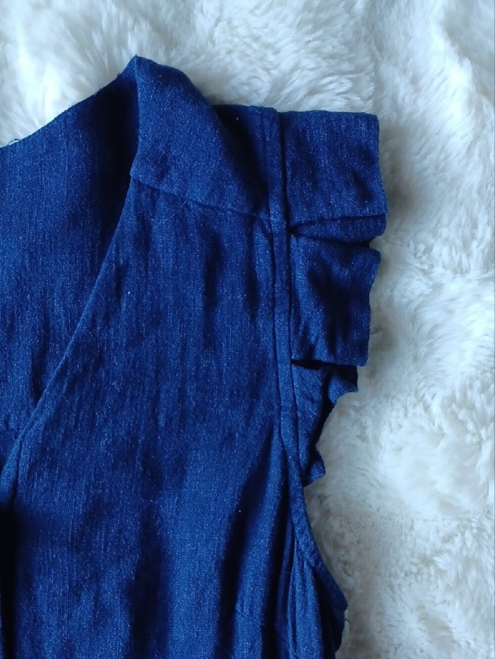 Monteau Navy Button-Front Ruffle-Sleeve Dress - Picture 5 of 9